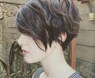 wavy brunette pixie bob