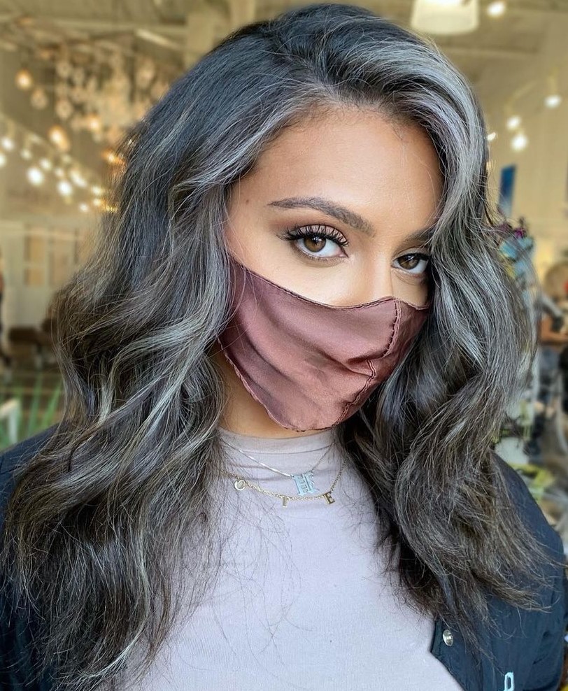 Gray Streaks around the Face for Brown Hair