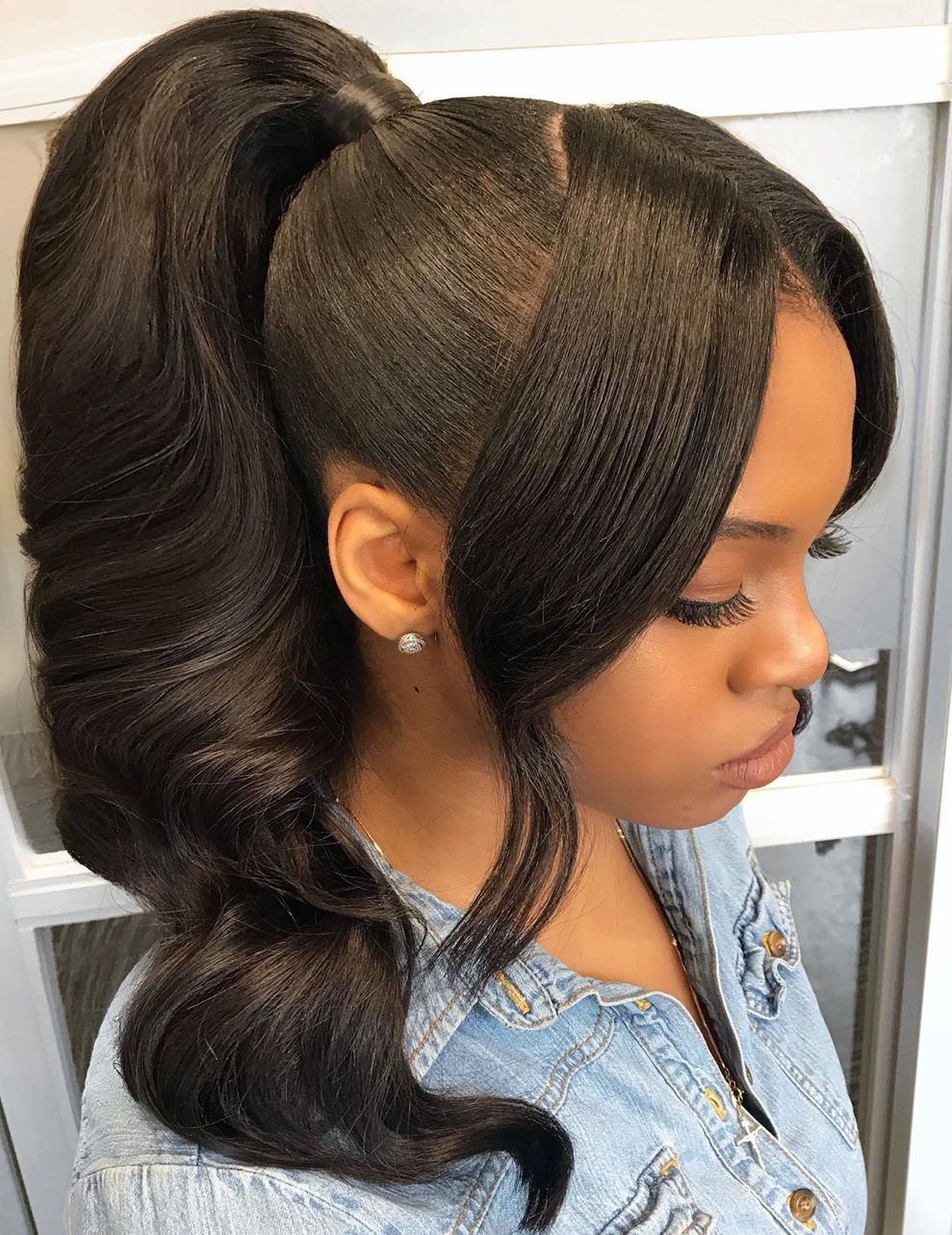 Long Sleek Black Ponytail Updo