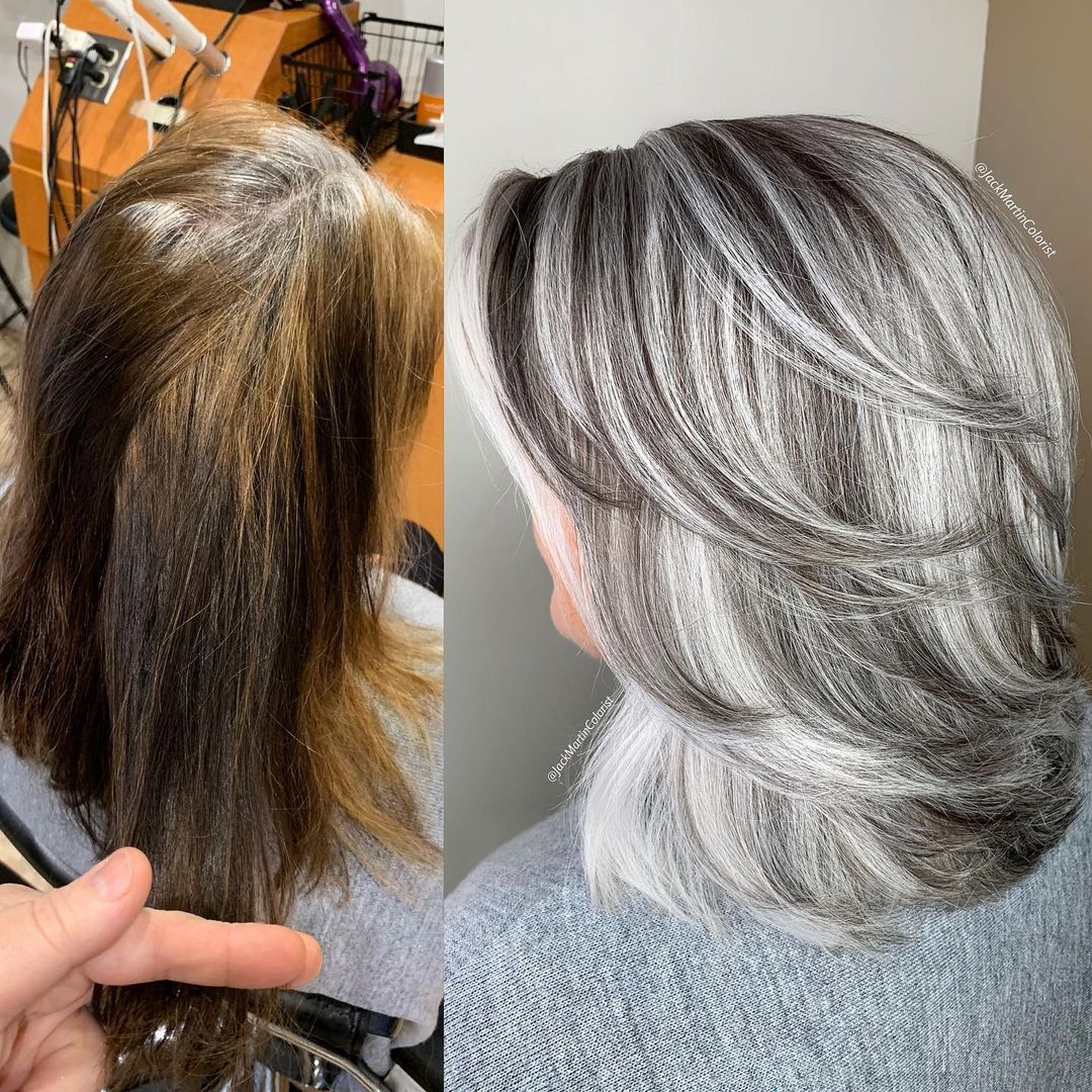 Layered Hair with Gray Highlights