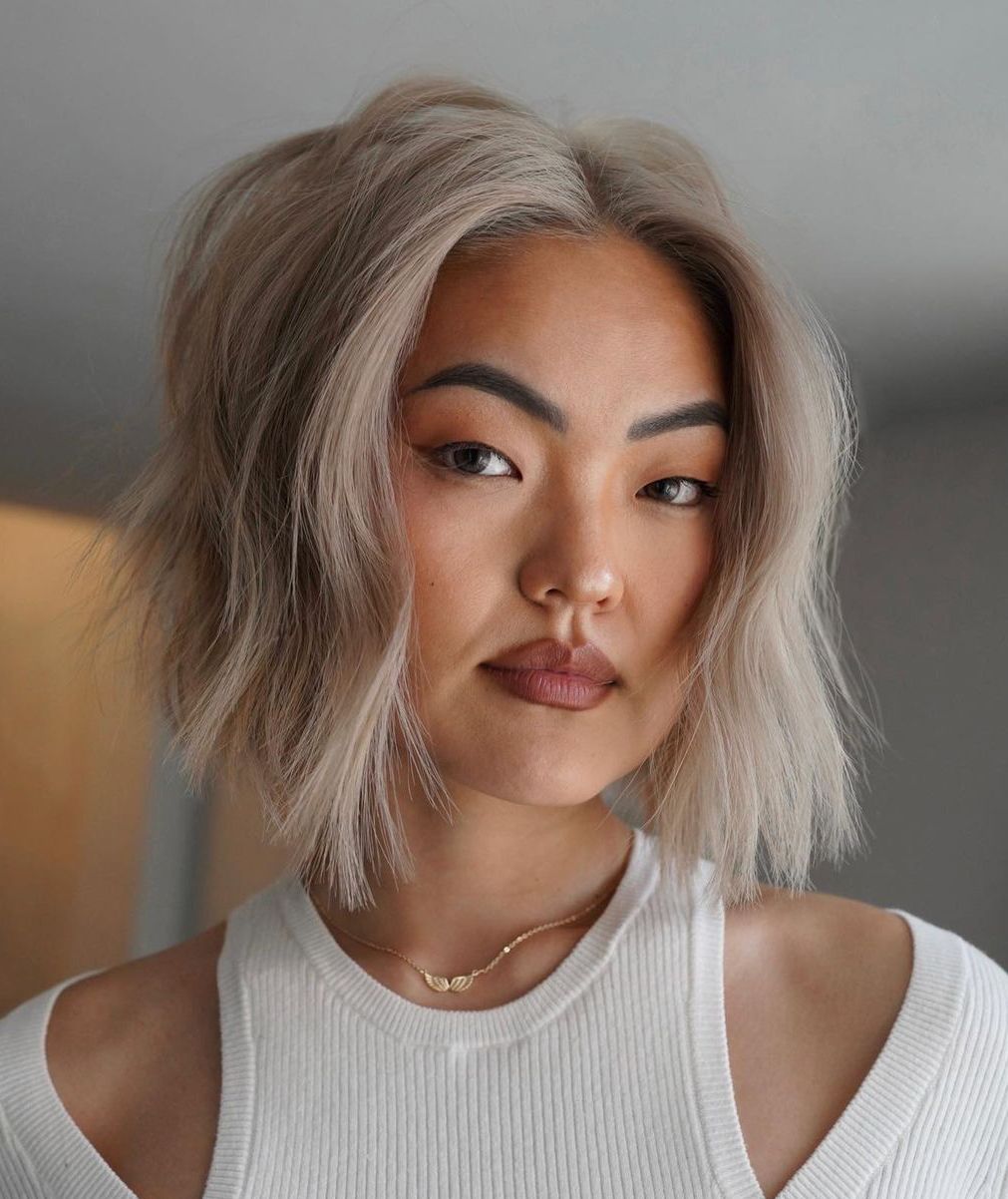 Asian Ash Blonde Bob with Shaggy Ends