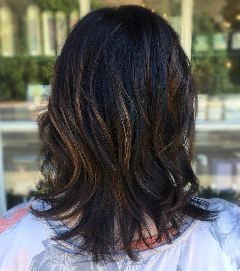 Black Mid-Length Shag with Brown Highlights