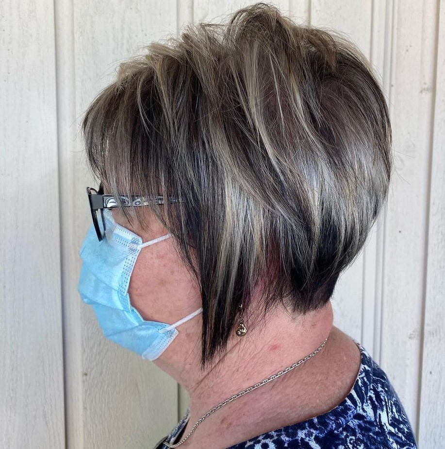 Feathered Pixie Cut for Older Women with Glasses