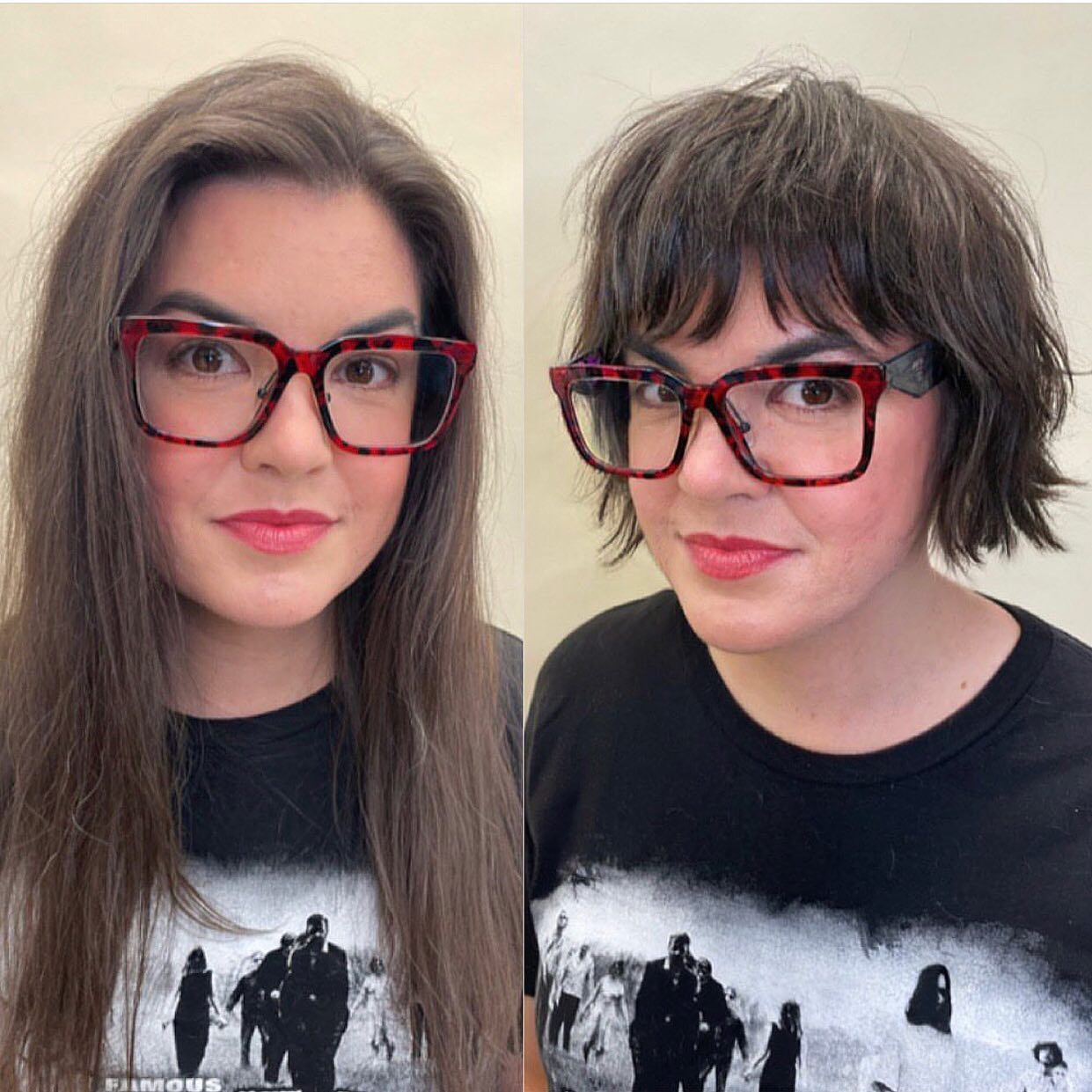 Jaw-Length Shaggy Piece-y Bob with Glasses