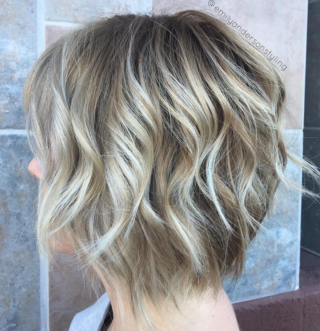 Short Razored Wavy Blonde Balayage Bob