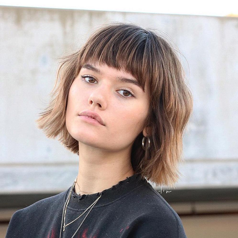 Shaggy Bob with Bangs for Square Face