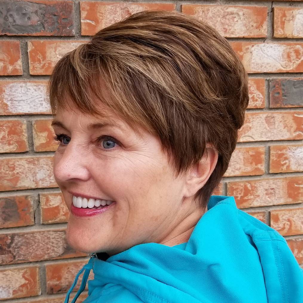 Brown Layered Boyish Pixie over 50
