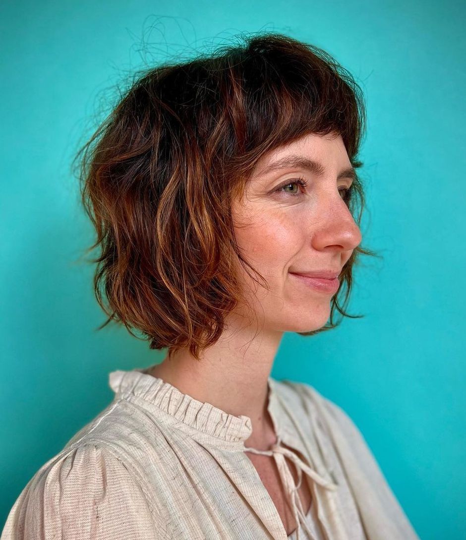 Frizzy Shaggy Wavy Bob Haircut