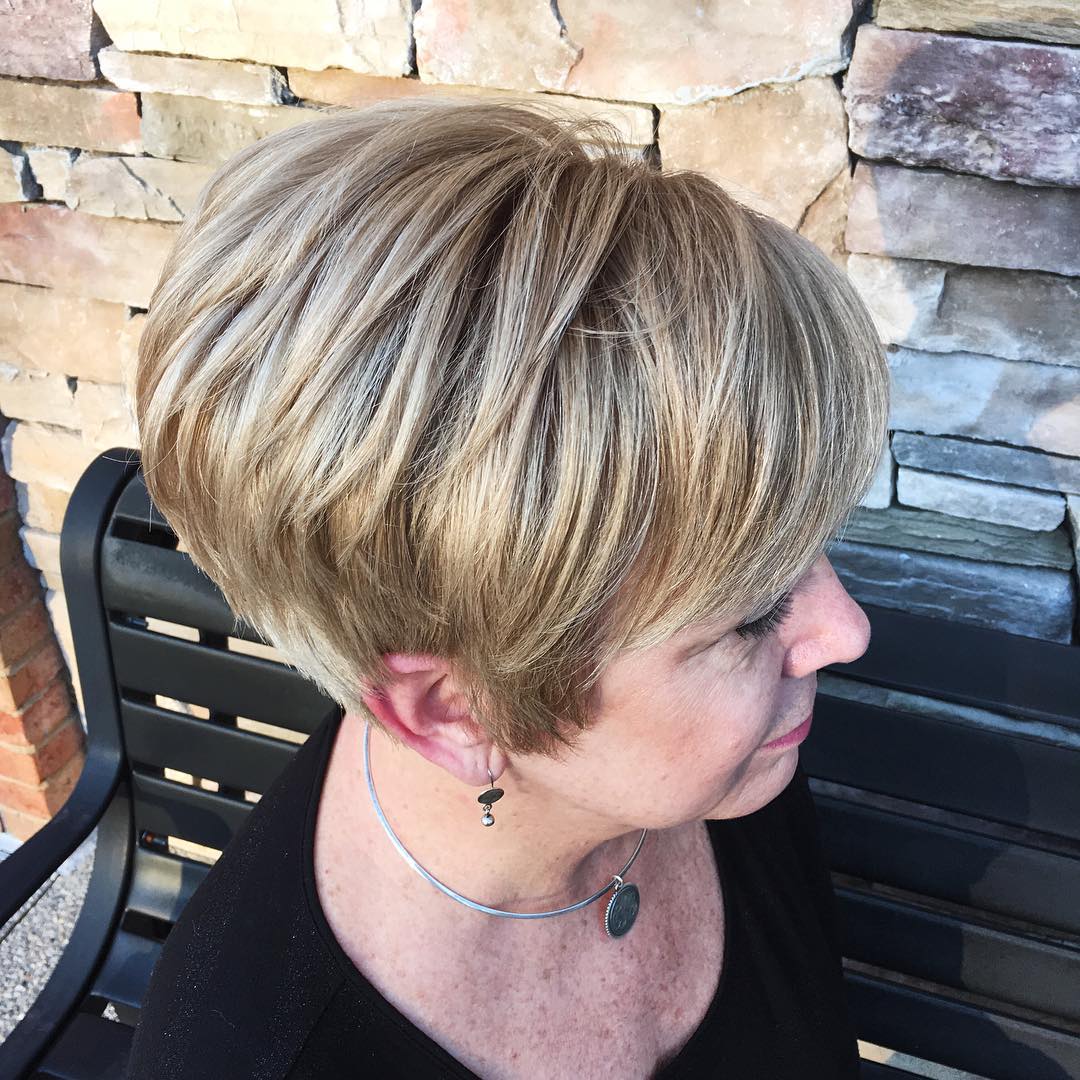 50+ Brown and Blonde Side Parted Voluminous Pixie