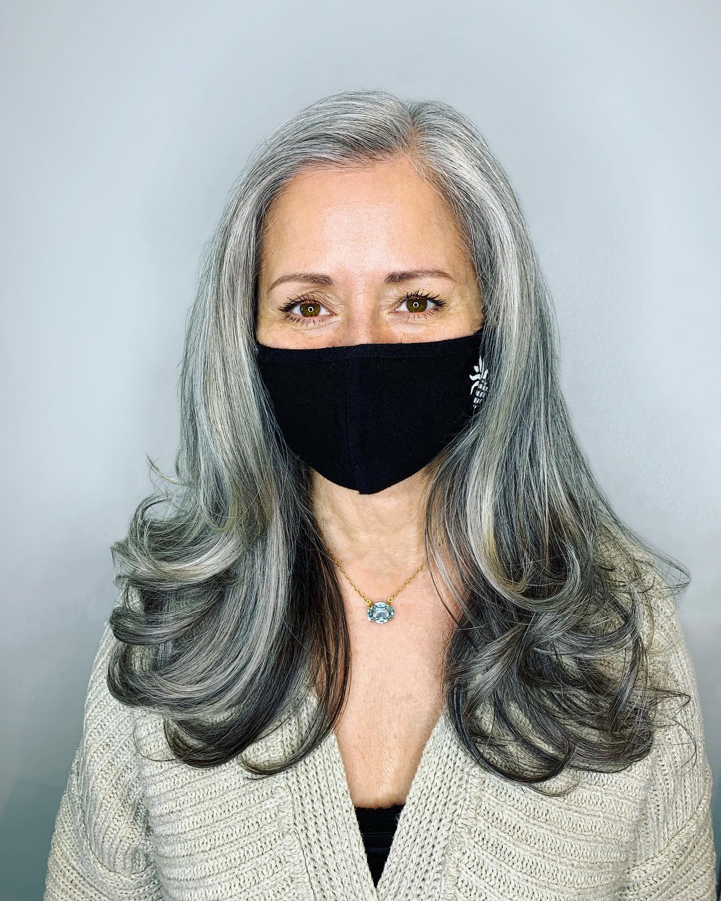 Long Salt and Pepper Hair with Balayage