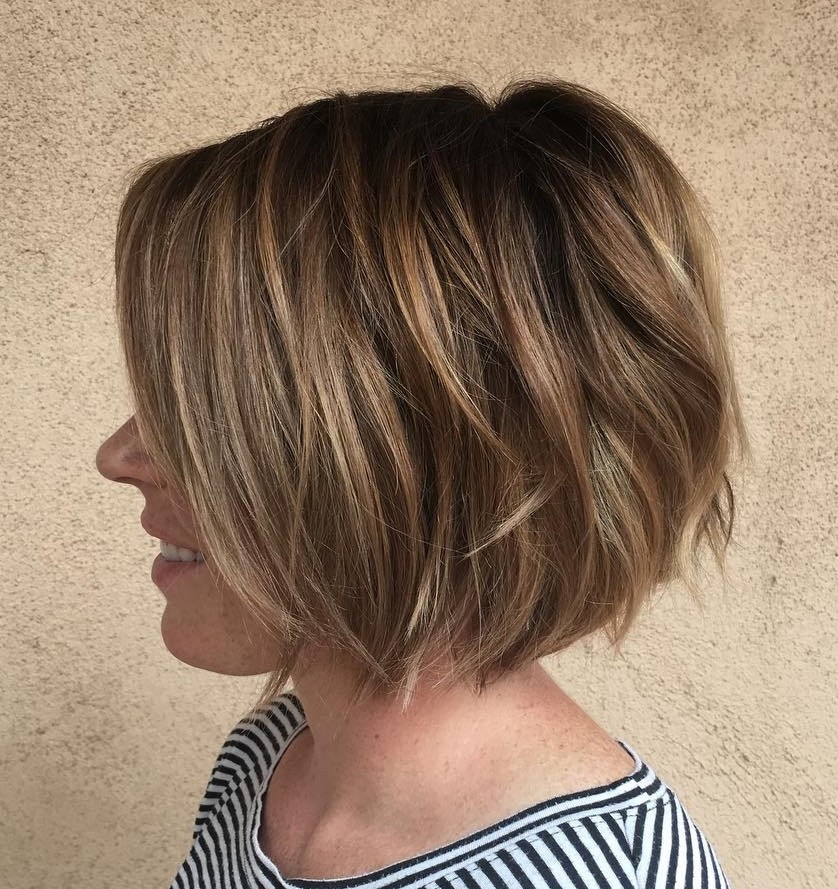 Layered Brown Bob with Sun-Kissed Highlights