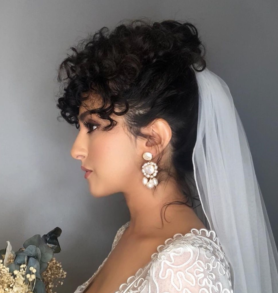 Wedding Curly Hair Updo with a Veil