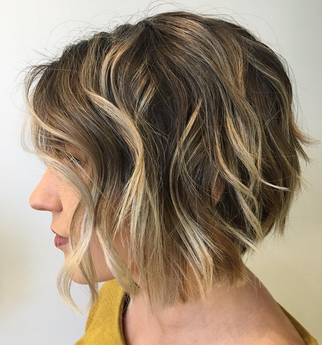 Brown Wavy Bob with Partial Blonde Balayage and Layers