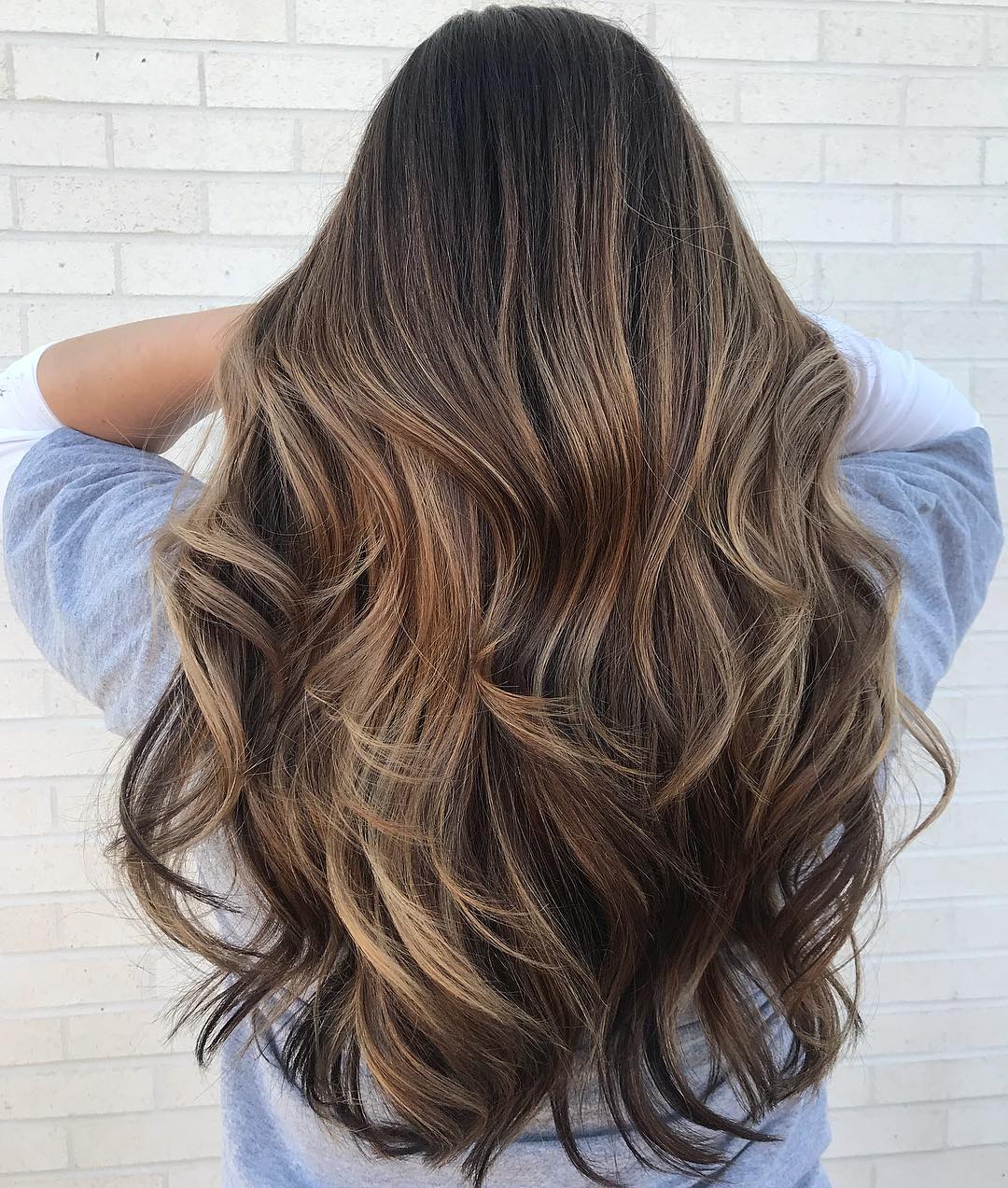 Waist-Length Wavy Brown Balayage Hair