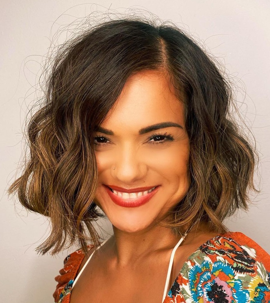 No-Bangs Asymmetrical Bob for a Wide Forehead