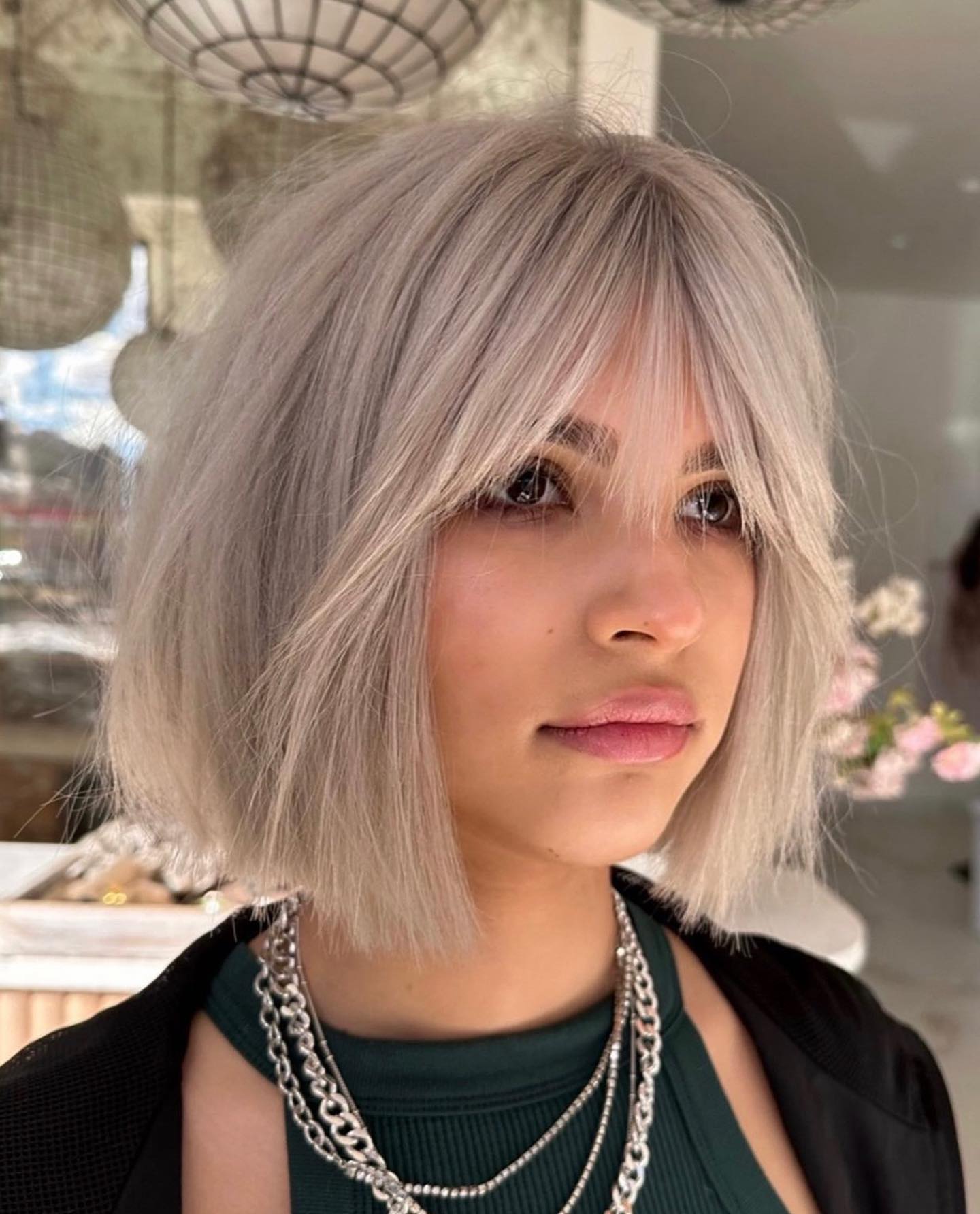 Ash Blonde Shaggy Blunt Bob