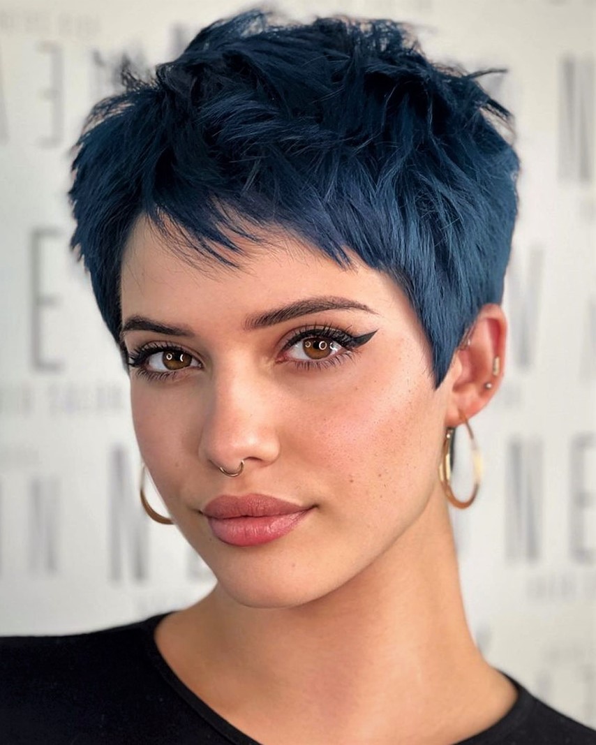 Midnight Blue Shaggy Pixie Haircut