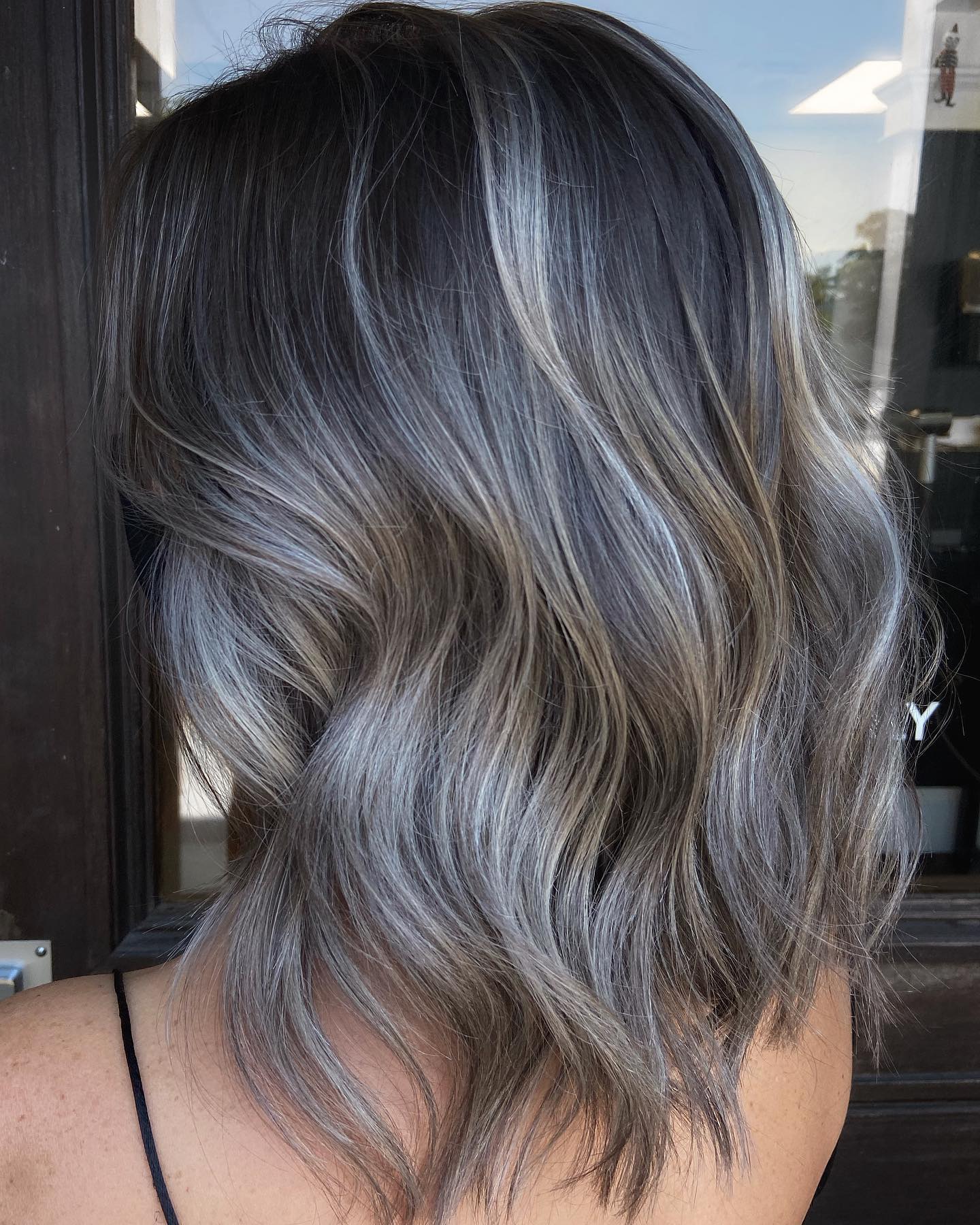 Soft Beige and Gray Highlights for Dark Hair