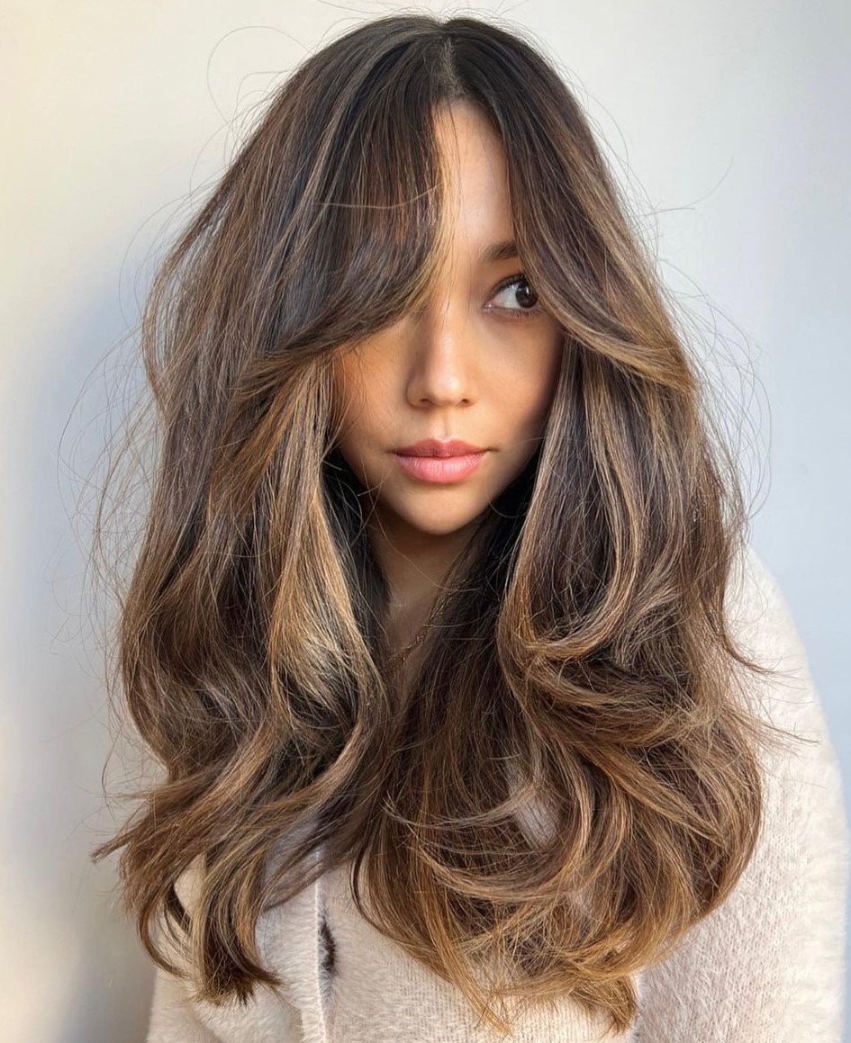 Long Thick Hair with Curtain Bangs