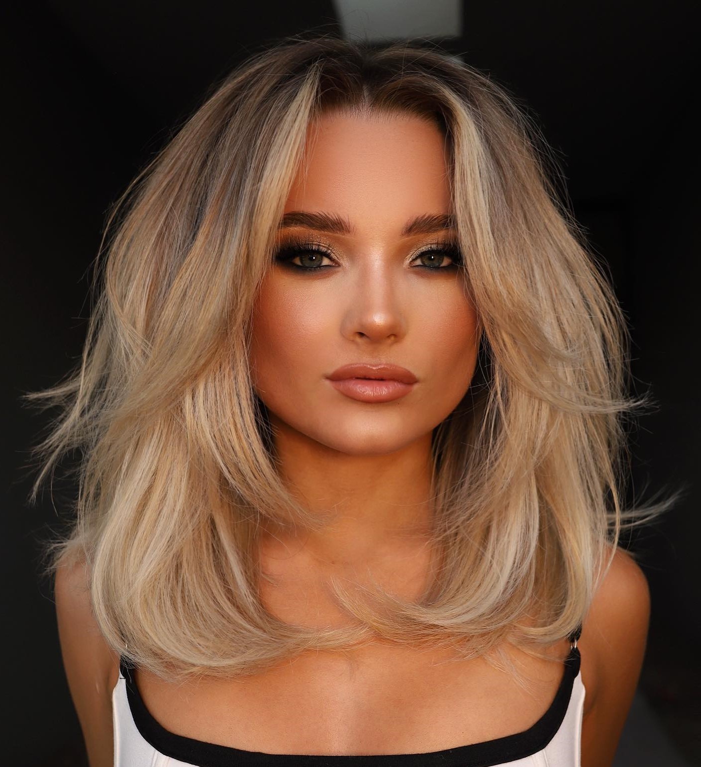 Medium Straight Hair with Butterfly Layers