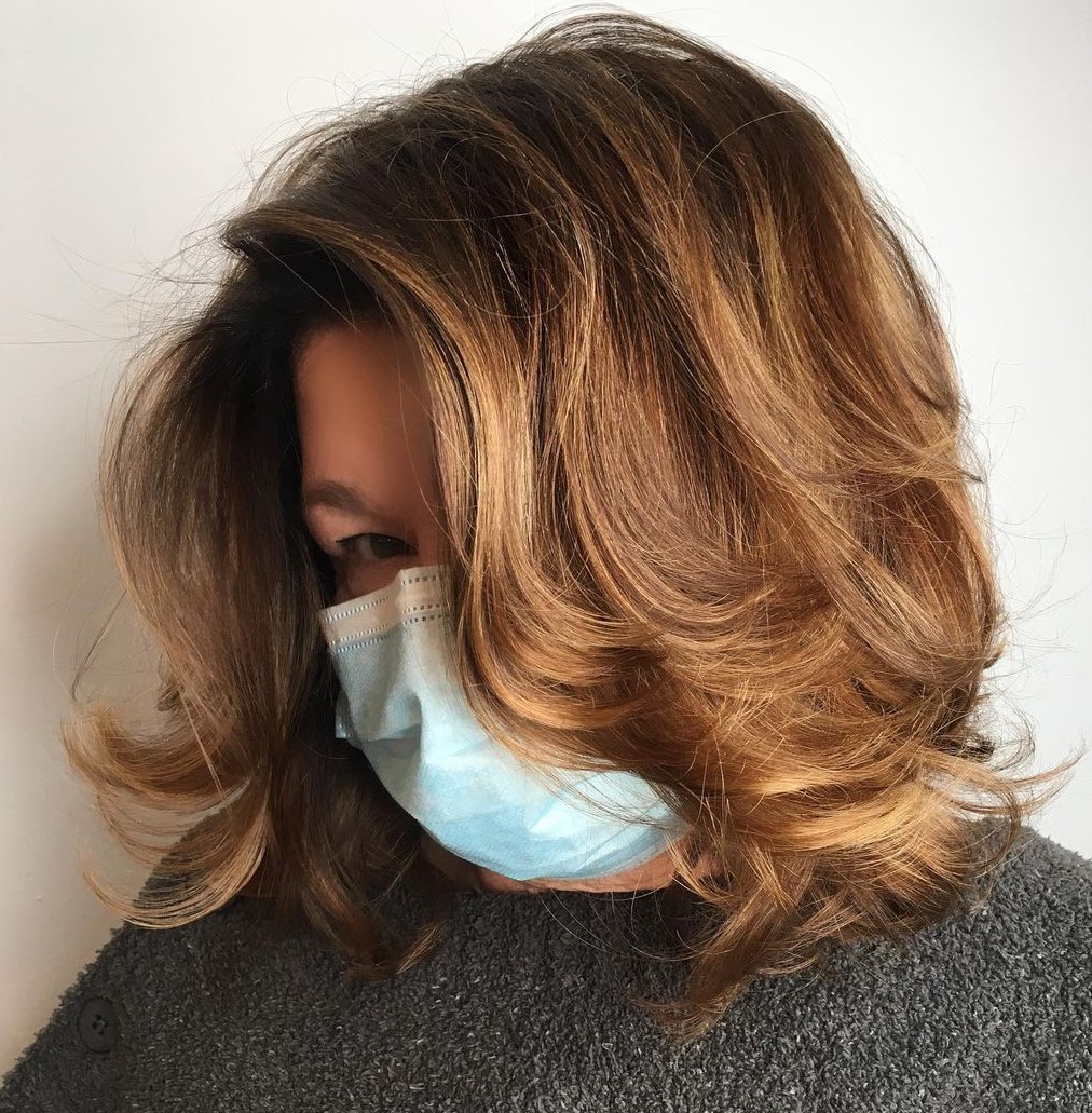 Curly Medium Hairstyle for Chubby Faces