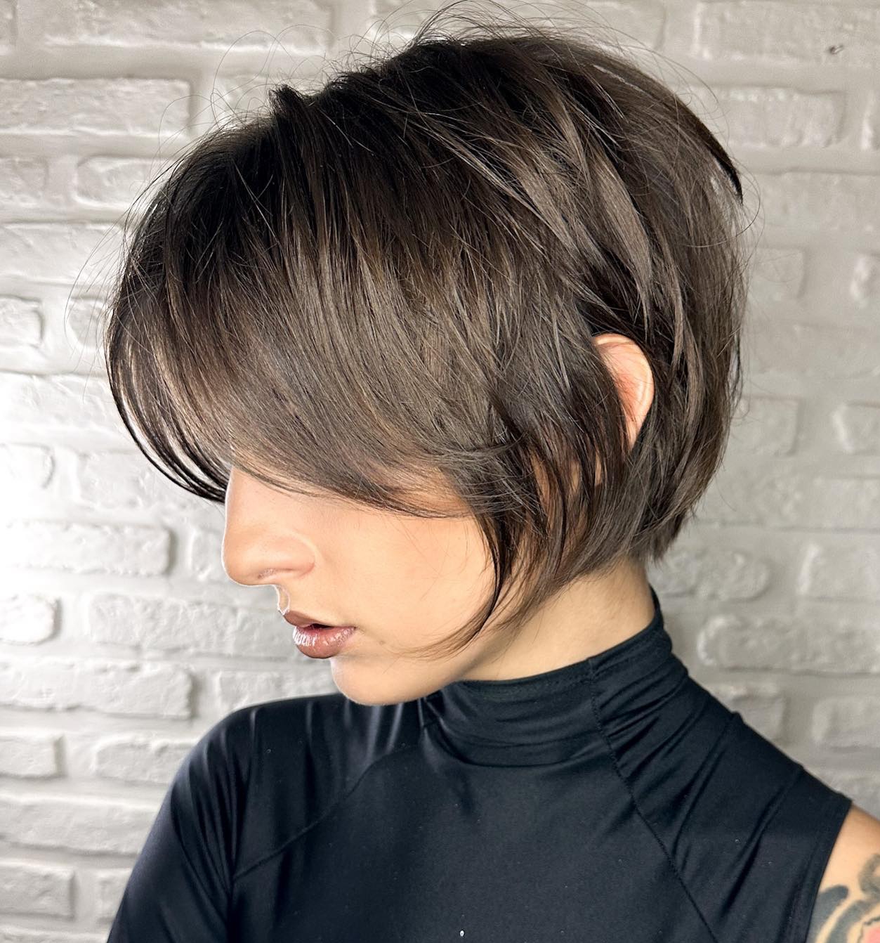 Short Layered Bob with Swoopy Bangs