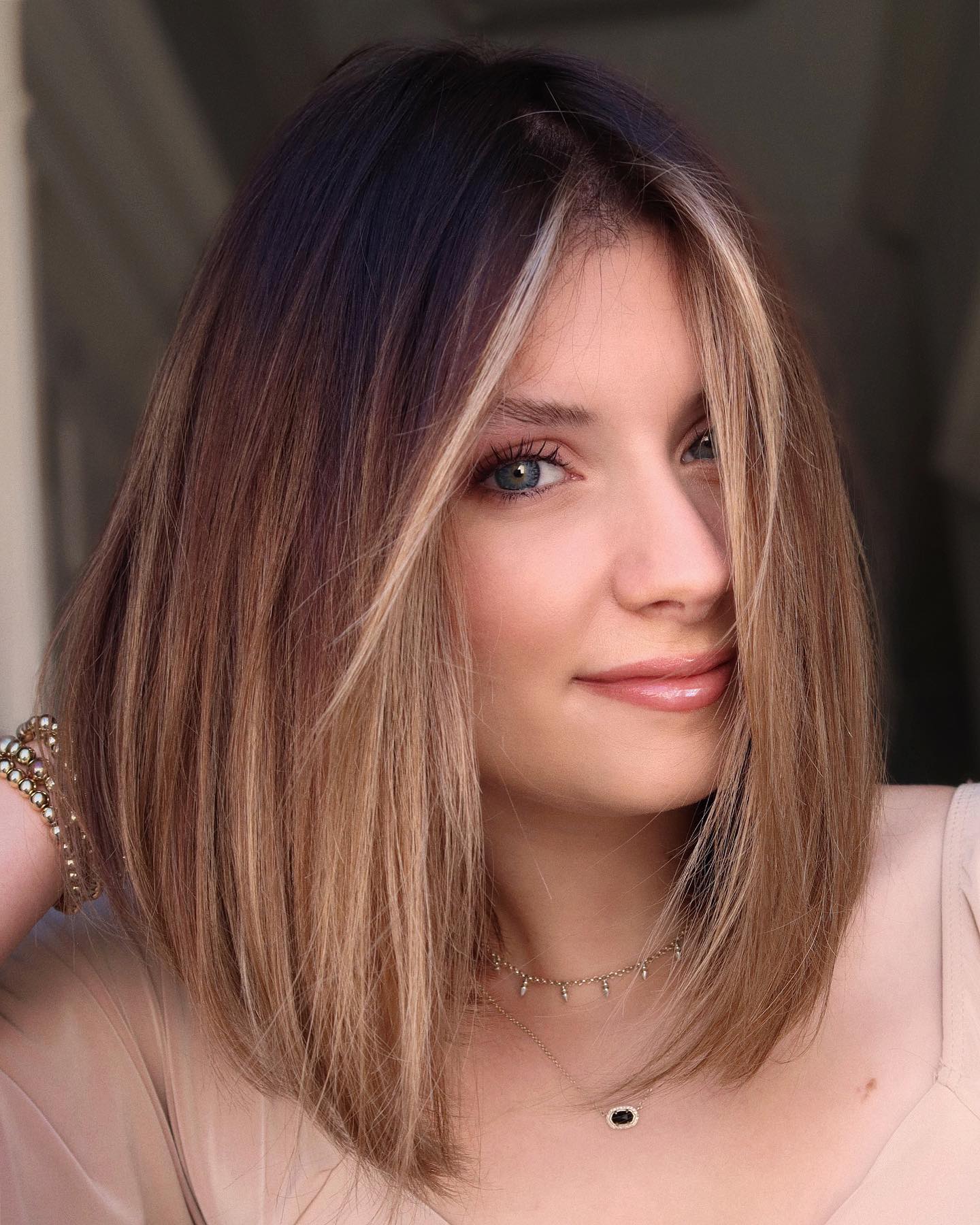 Cute Lob with Money Piece Bangs