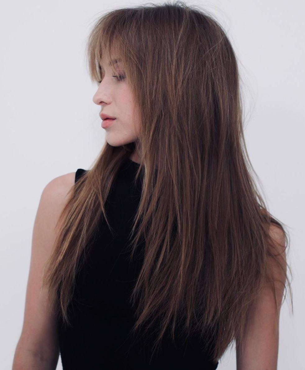 Thin Long Straight Shag with Choppy Bangs