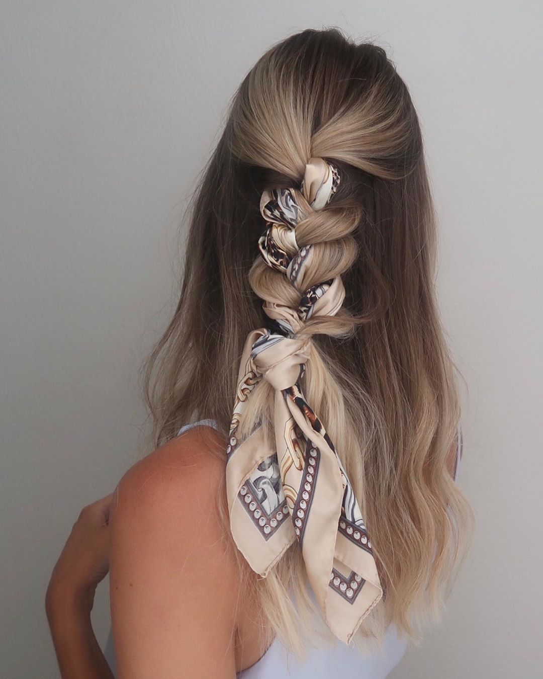 Braided Half Updo with a Silk Scarf