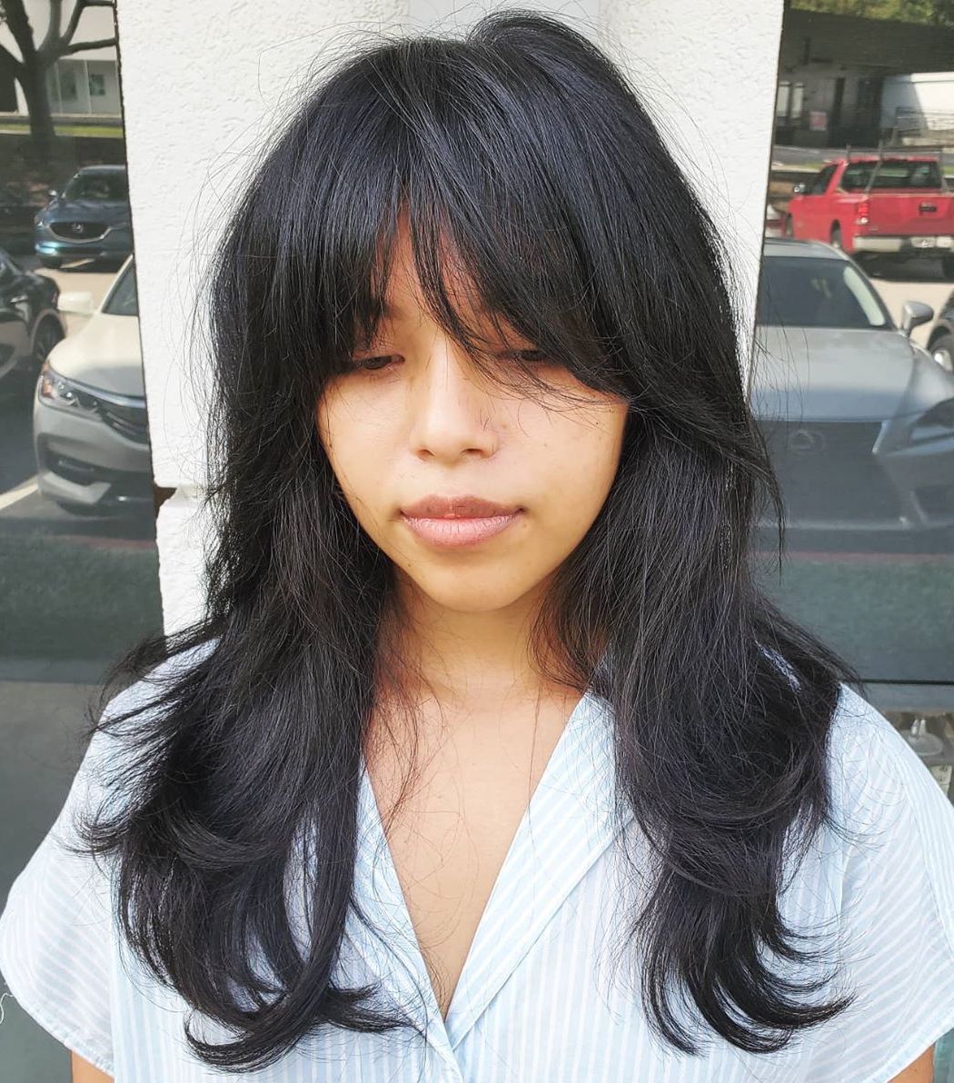 Thick Long Hair with Curtain Bangs