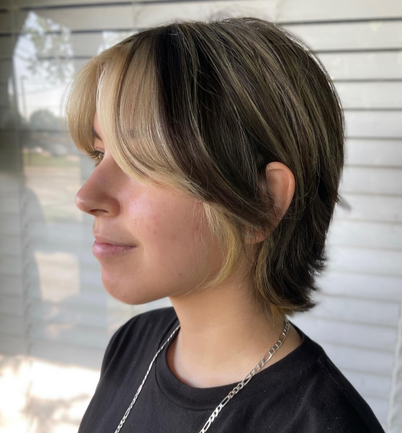 Short Black-and-Blonde Wolf Cut