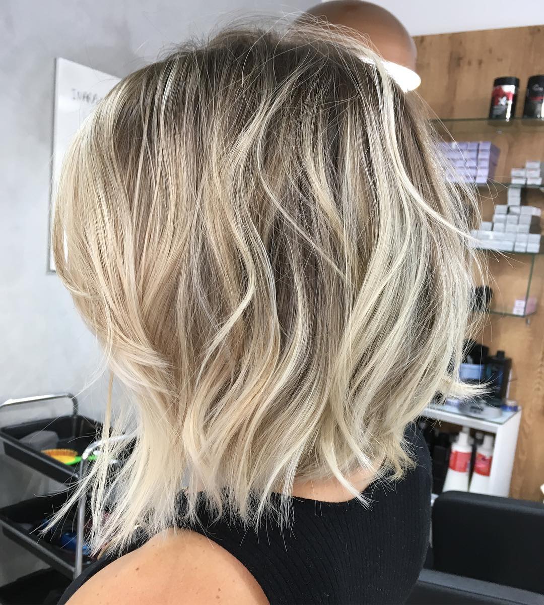 Platinum Balayage Bob with Dark Roots