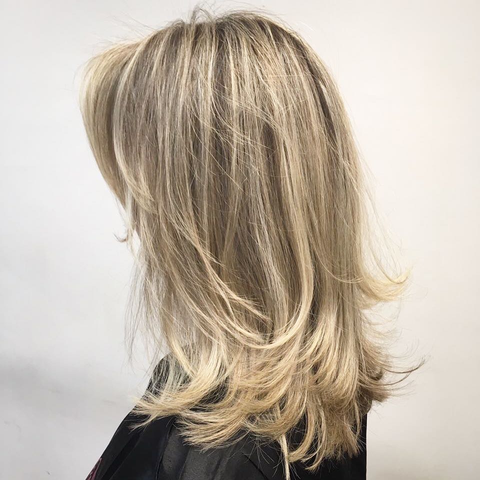Feathered Blonde Hairstyle for Medium Hair