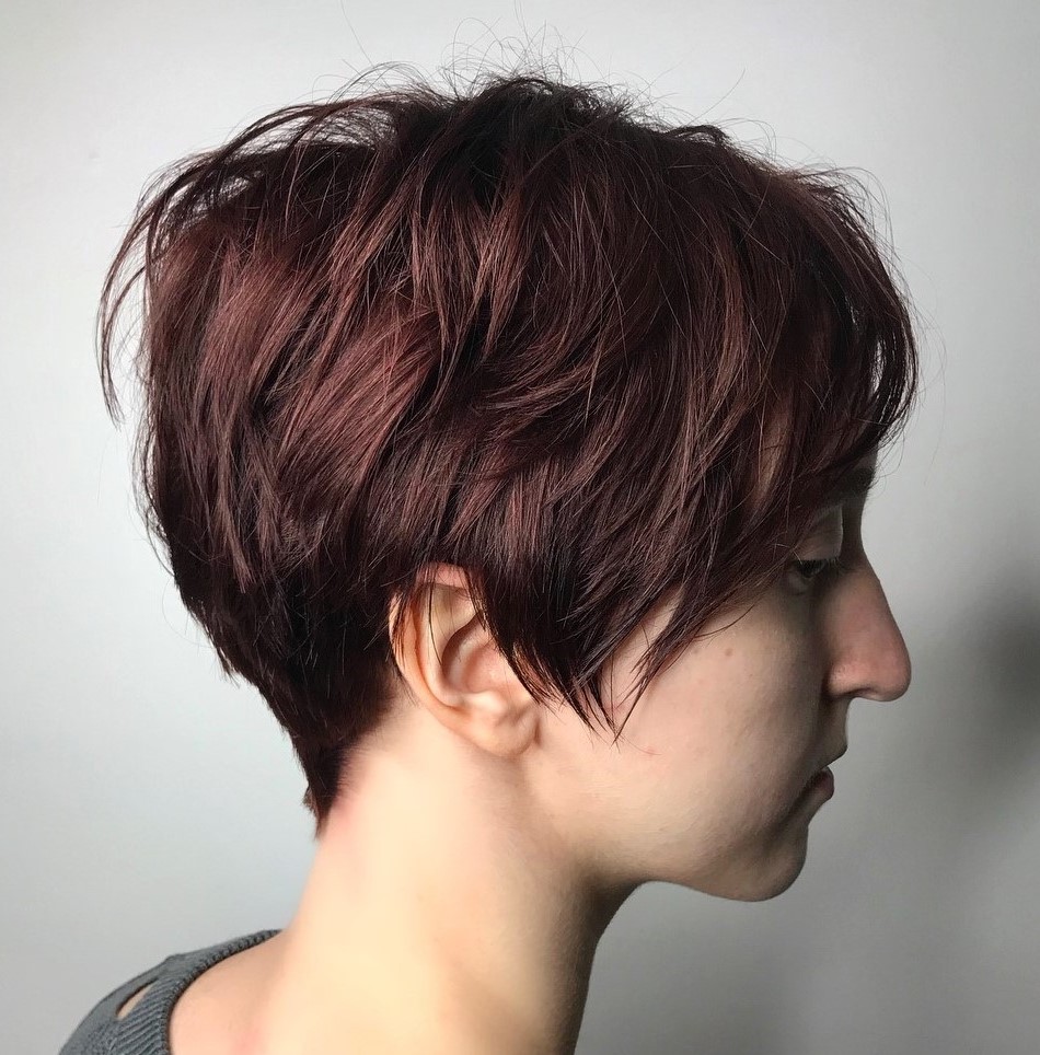 Dark Burgundy Textured Pixie Hairstyle
