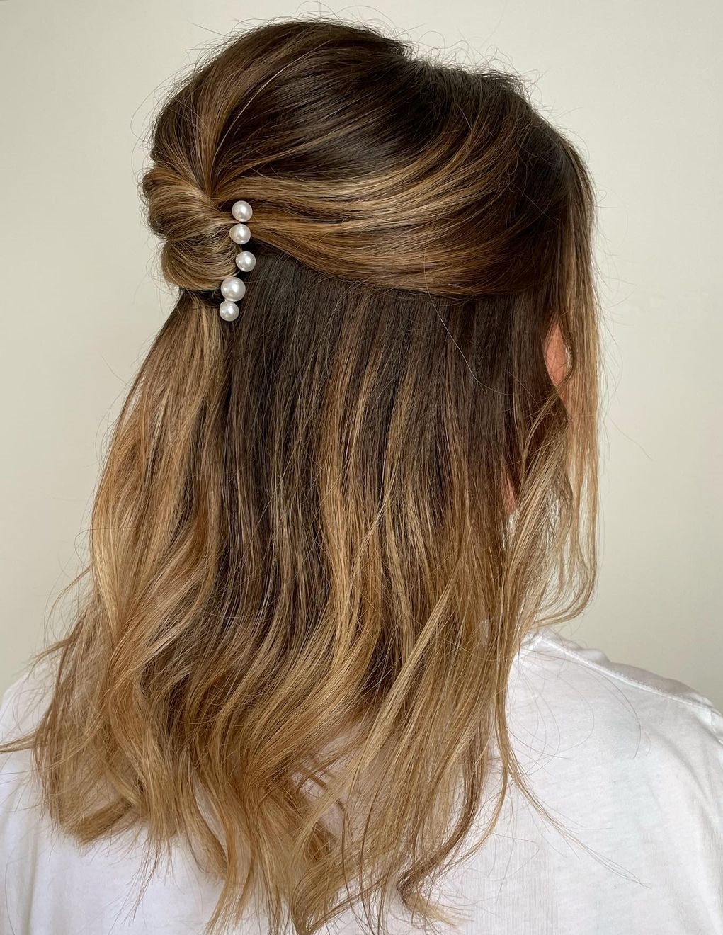 Medium Half Updo with Pearly Pins