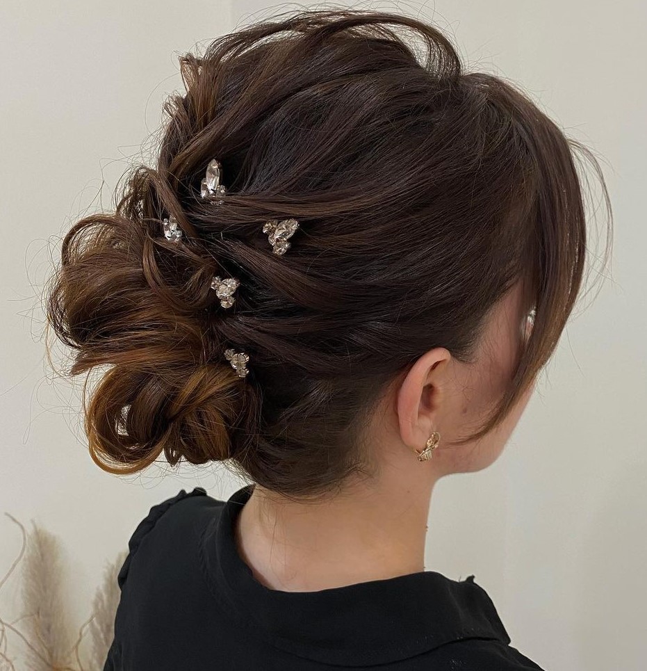 Teased Wedding Updo for Short Hair