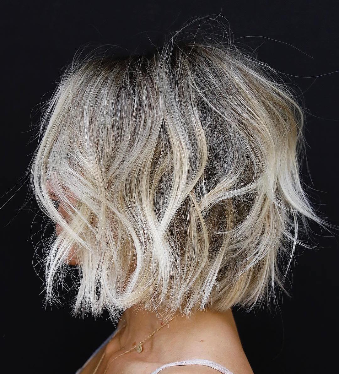 One-Length Shaggy Blonde Balayage Fine Bob