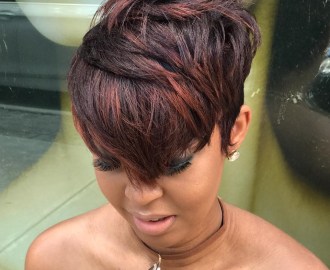 Layered Pixie with Dark Copper Highlights