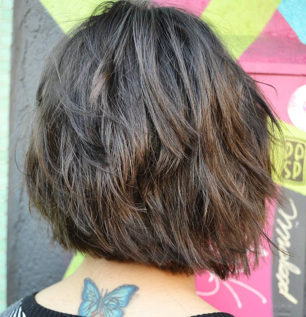 Dark Brunette Bob with Razored Layers