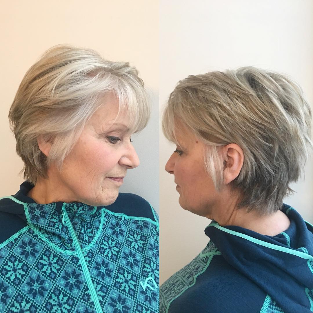 Short Layered Gray Haircut for Older Women