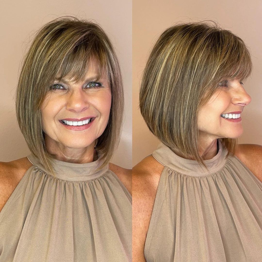 A-Line Bob with Bangs for Mature Women
