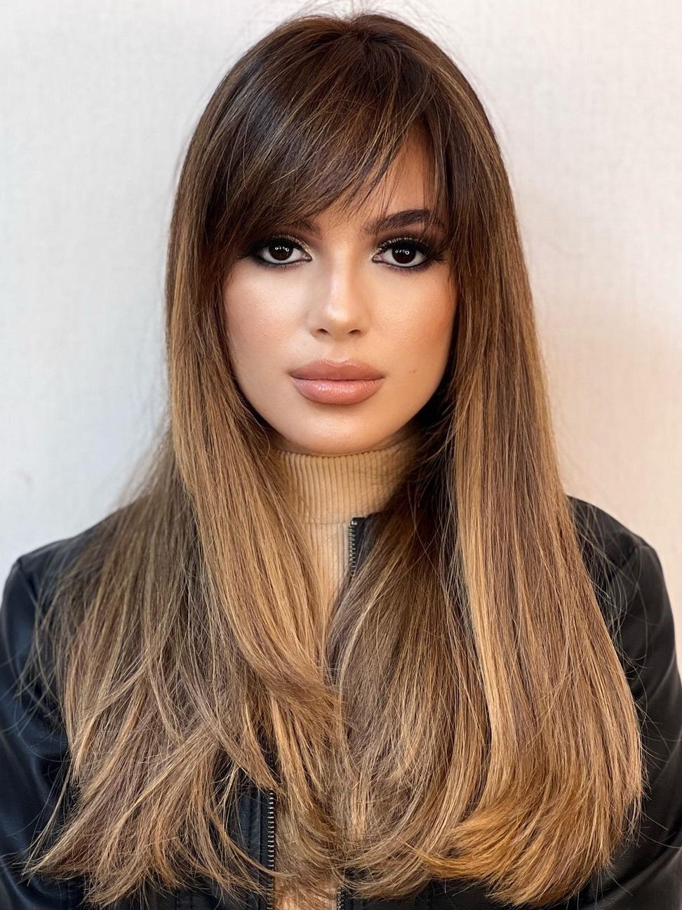Deep Wispy Bangs for a Big Forehead