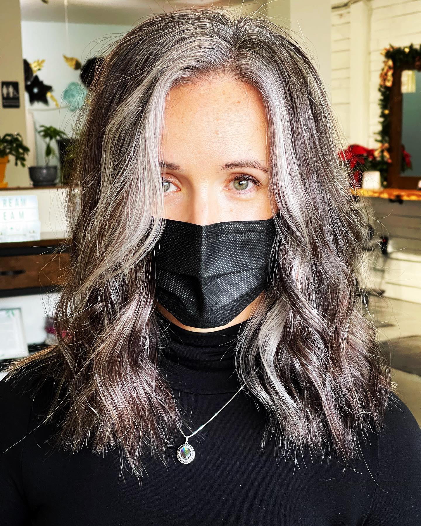 Brown Salt-and-Pepper Hair with Highlights