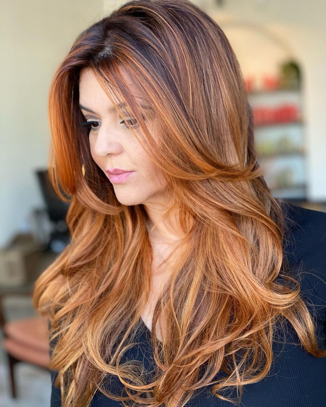 Long Highlighted Hair with Long Bangs