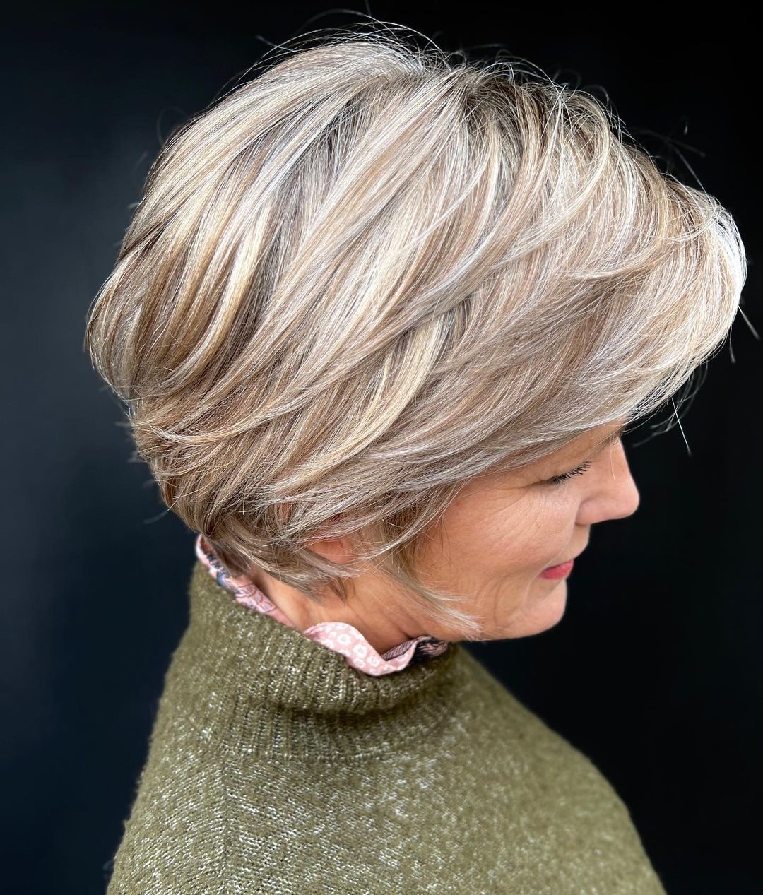 50+ Short Blonde Bob with Blended Grays
