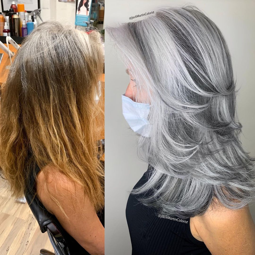Gray Makeover with Lowlights Before and After