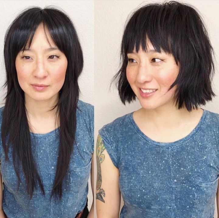 Long Hair to Shaggy Choppy Bob Makeover