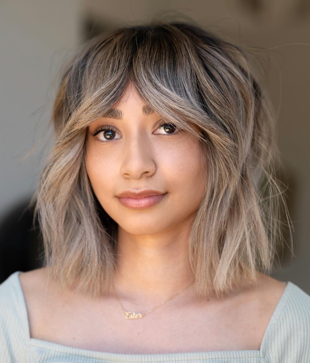 Pretty Thick Lob with Curtain Bangs
