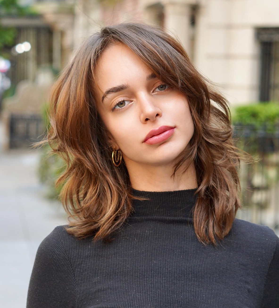 Mid-Length Wavy Shag with Bangs