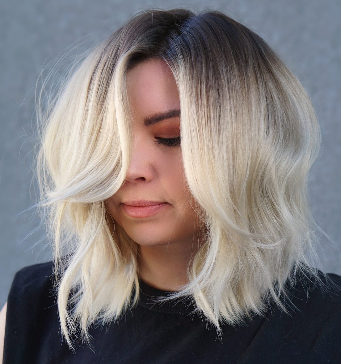 Side-Parted Rooted Blonde Lob